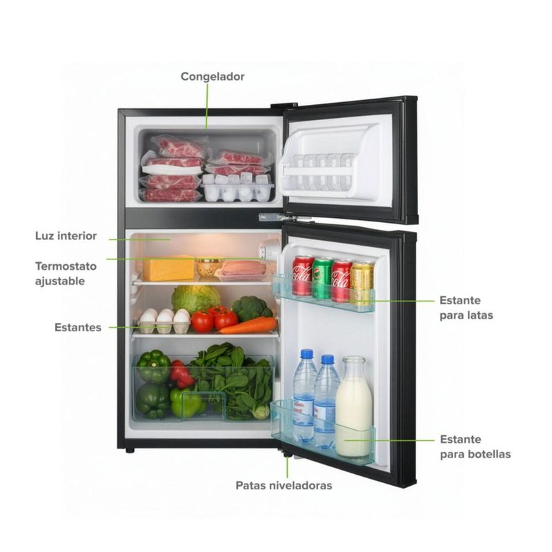 Frigobar de 2 puertas con congelador 3.2 pies, 90 Litros AVERA FB02B