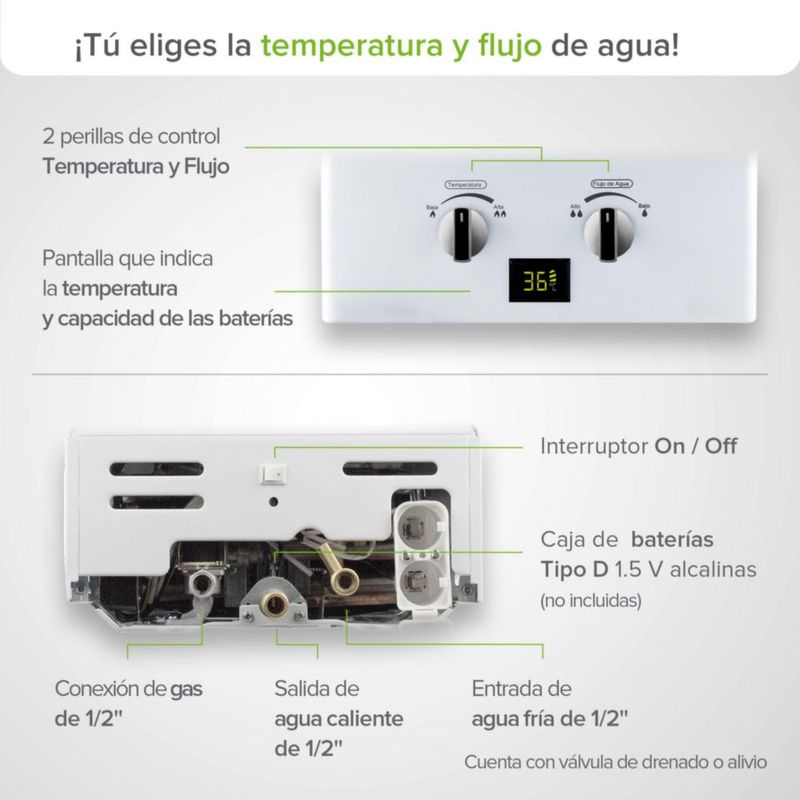 Calentador de agua instantáneo a Gas LP 2.5 Servicios Boiler 12 Litros AVERA C12L