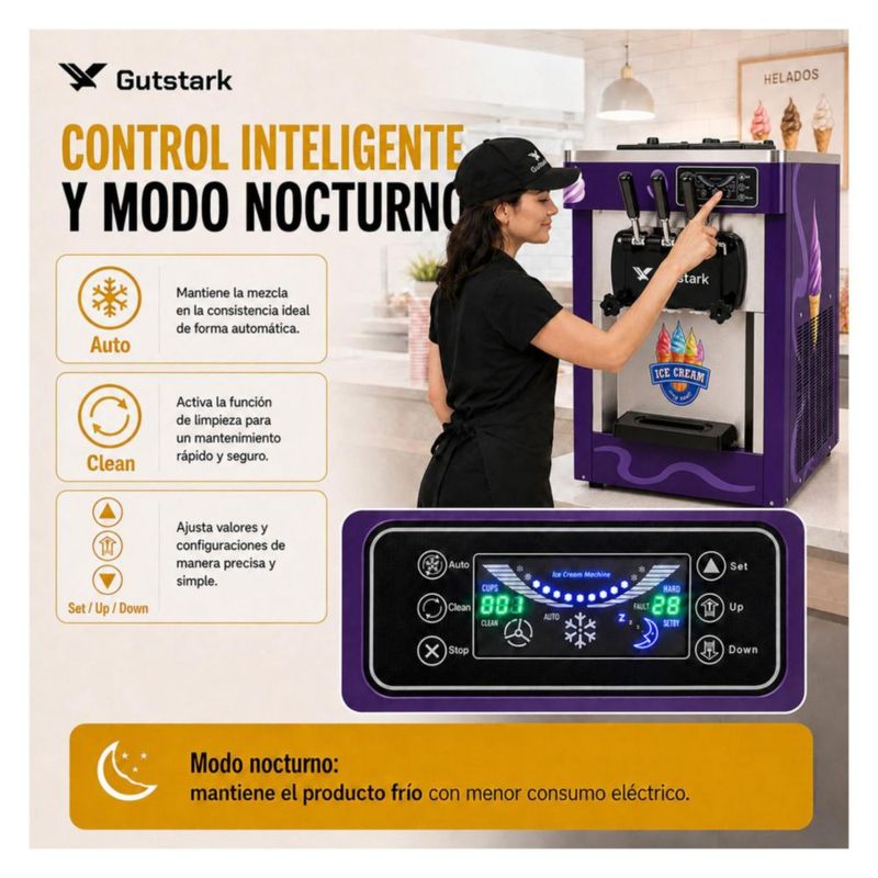 Maquina Helados 1800W Helado Suave Nieve Comercial Profesional Morada