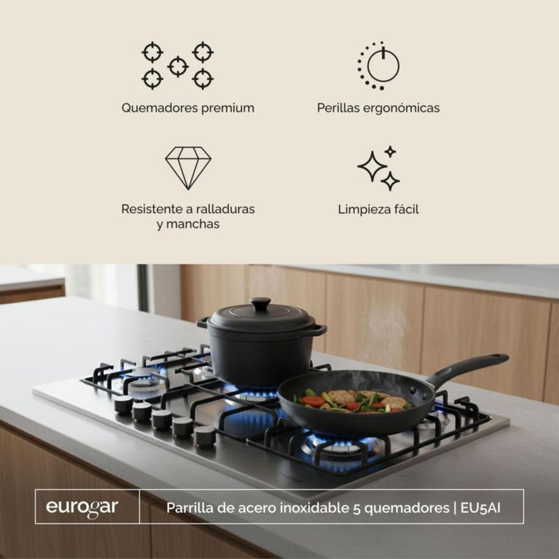 Parrilla a gas 5 quemadores acero inoxidable Eurogar EU5AI
