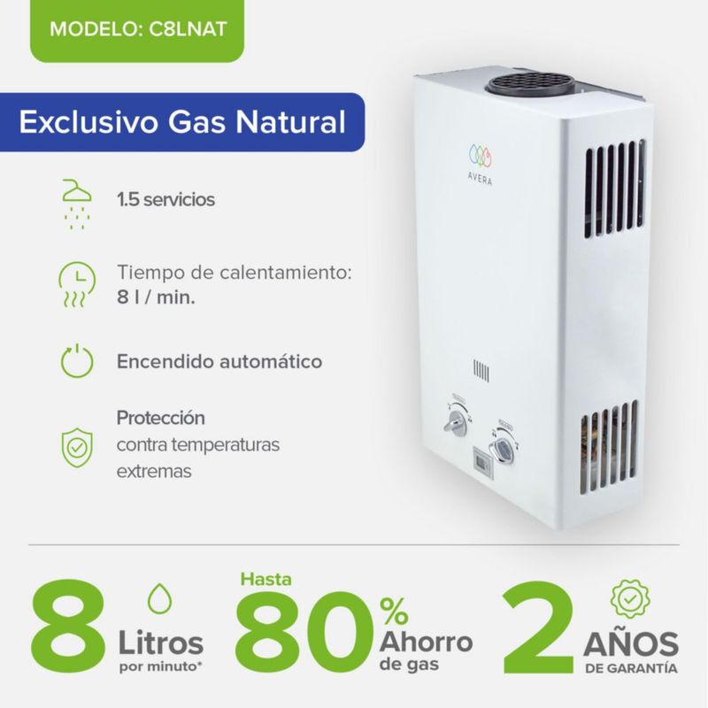 Calentador De Agua 1.5 Servicios Usa Gas Natural AVERA C8LNAT
