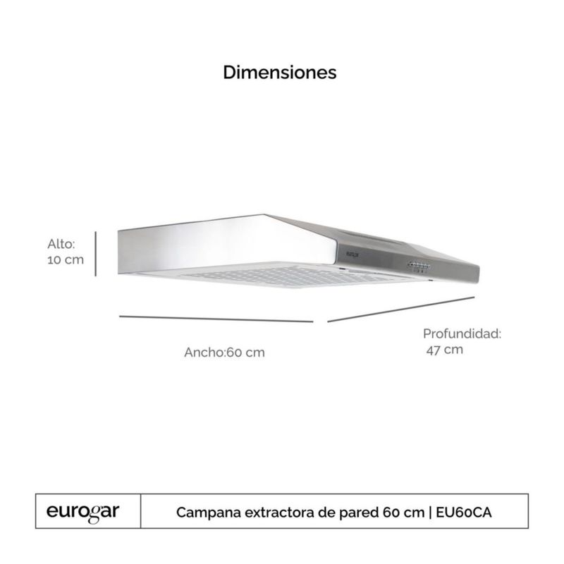 Campana de pared 60 cm 180 m3/h de extracción EUROGAR EU60CA