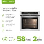 Horno empotrable a gas LP 58 L control táctil 14 funciones AVERA HE03DLP