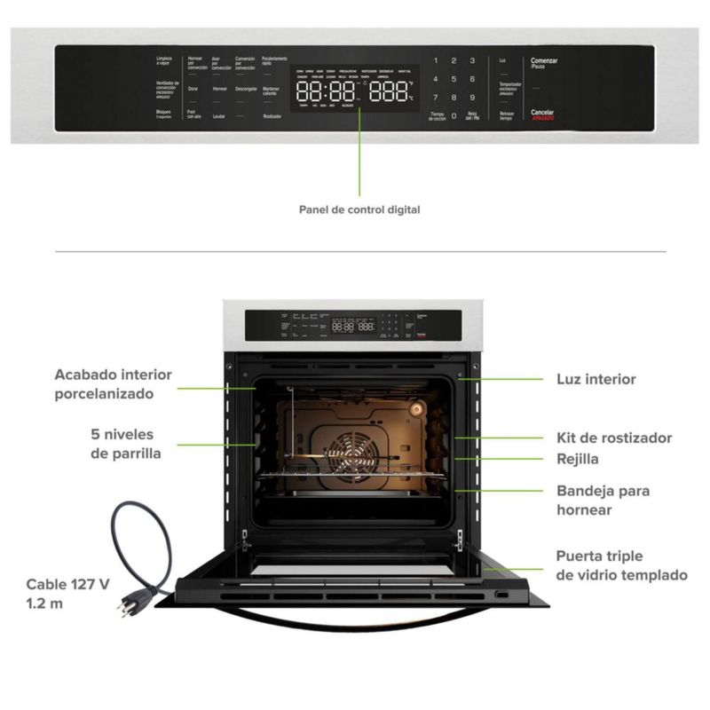 Horno empotrable a gas LP 58 L control táctil 14 funciones AVERA HE03DLP