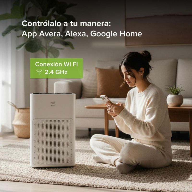 Purificador de aire con filtro HEPA 200 CADR para Alergias y Pelo de Mascota Cubre hasta 100m2 Control WiFi AVERA PHEPA01