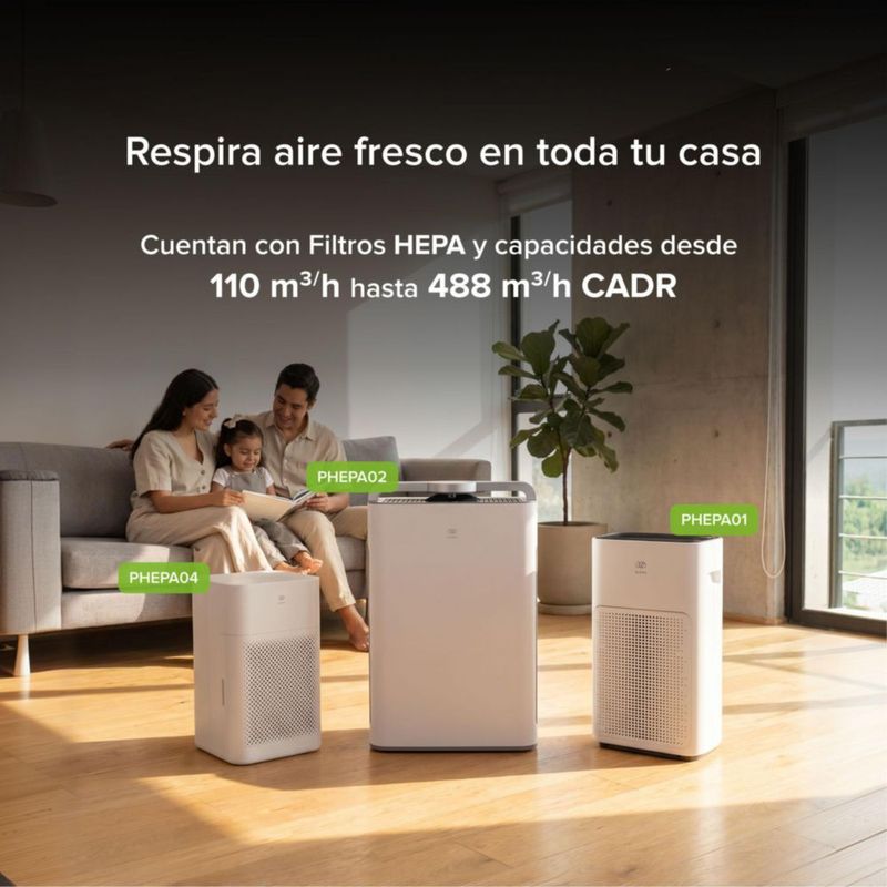 Purificador de aire con filtro HEPA 200 CADR para Alergias y Pelo de Mascota Cubre hasta 100m2 Control WiFi AVERA PHEPA01