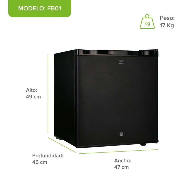 Frigobar 1.6 pies 45 Litros, puerta reversible con llave AVERA FB01