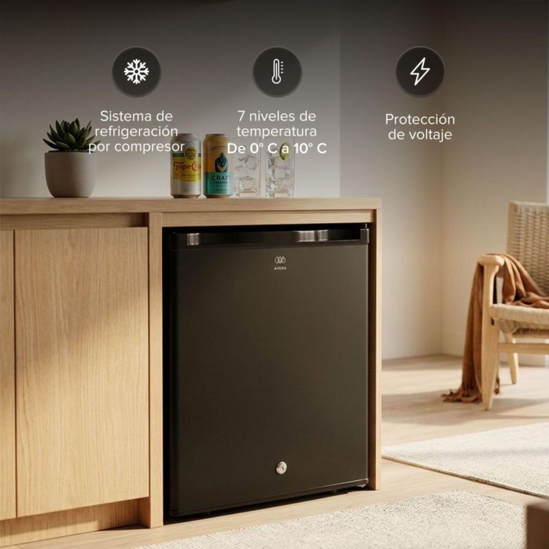 Frigobar 1.6 pies 45 Litros, puerta reversible con llave AVERA FB01