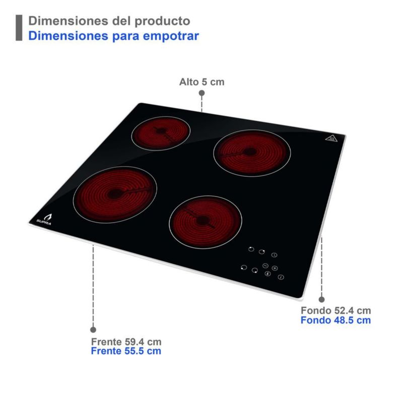 Parrilla de vitrocerámica con 4 quemadores SUPRA VITRO4