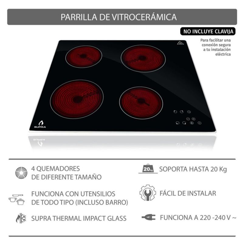 Parrilla de vitrocerámica con 4 quemadores SUPRA VITRO4