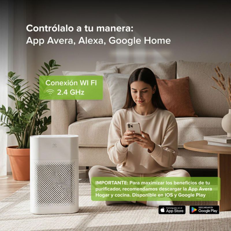 Purificador de aire y humidificador evaporativo CARD 110 Para Alergias y Pelo de Mascota Avera PHEPA04
