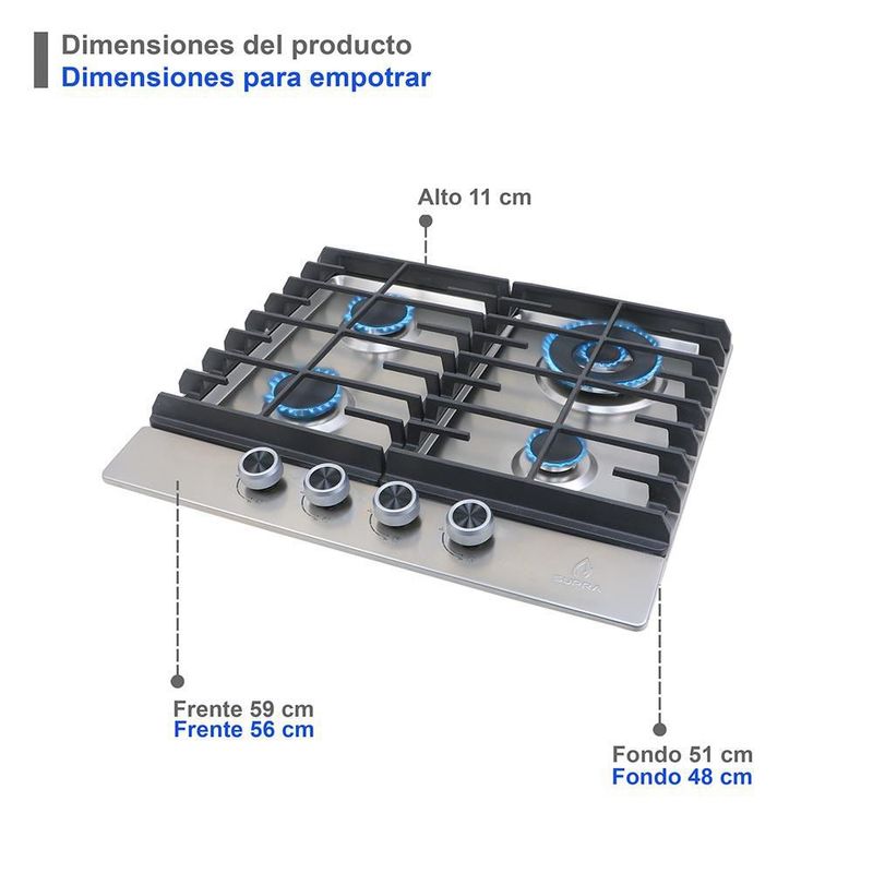 Parrilla a gas de 4 Qemadores de 60 cm IMPERIA