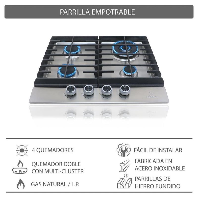 Parrilla a gas de 4 Qemadores de 60 cm IMPERIA