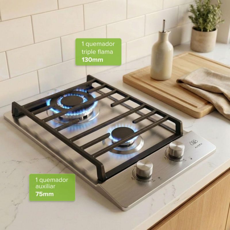 Parrilla de gas 2 Quemadores Acero Inoxidable 31cm AVERA AI2