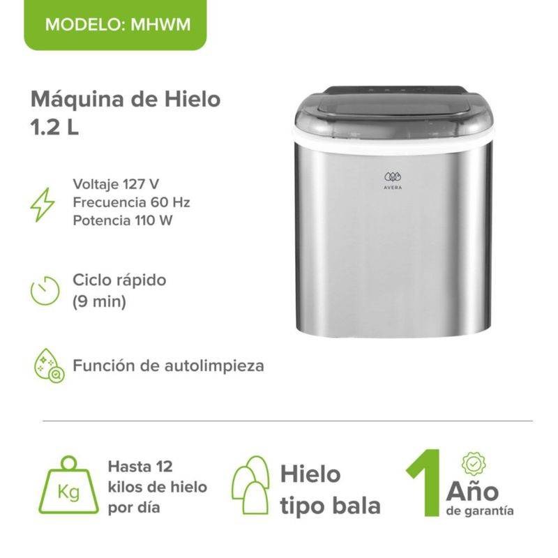 Máquina para hacer hielo tipo bala 1 tamaño hasta 12 Kg al día AVERA MH01
