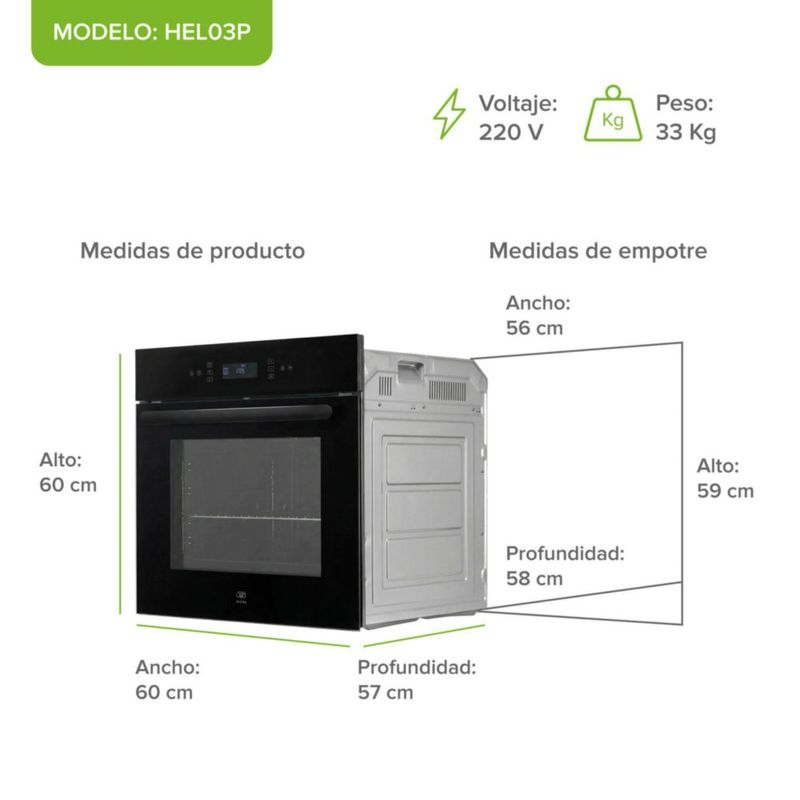 Horno eléctrico empotrable 67 L 11 funciones 220 V 3220 W AVERA HEL03P