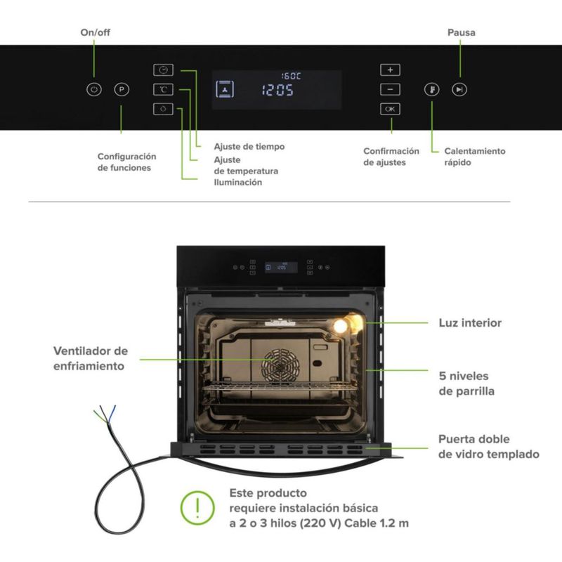 Horno eléctrico empotrable 67 L 11 funciones 220 V 3220 W AVERA HEL03P