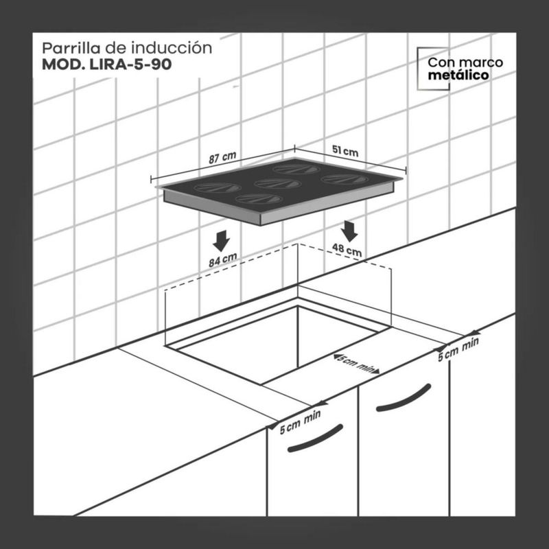 Parrilla de Inducción ERA 5 Quemadores 90 cm