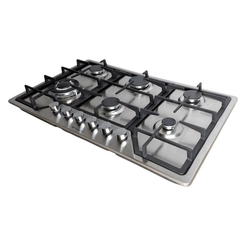 Parrilla De Gas Empotrable 6 Quemadores Acero Inoxidable Encendido Electrónico Gas Lp Gas Natural Hornellas Base Acero Fácil Limpieza