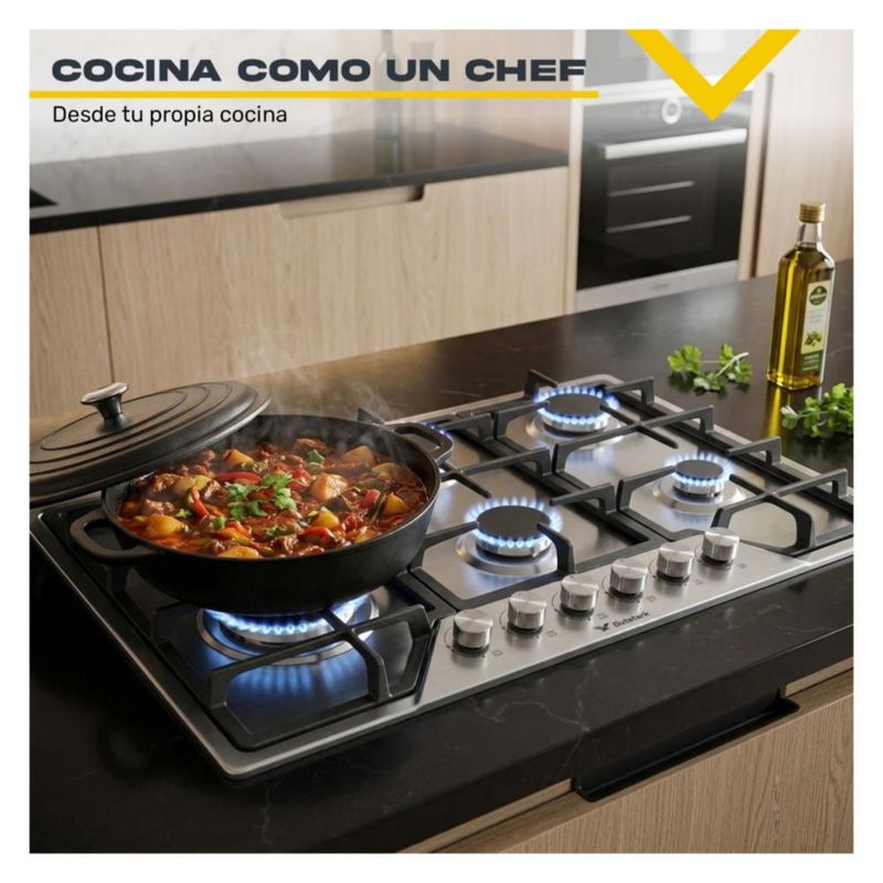 Parrilla De Gas Empotrable 6 Quemadores Acero Inoxidable Encendido Electrónico Gas Lp Gas Natural Hornellas Base Acero Fácil Limpieza