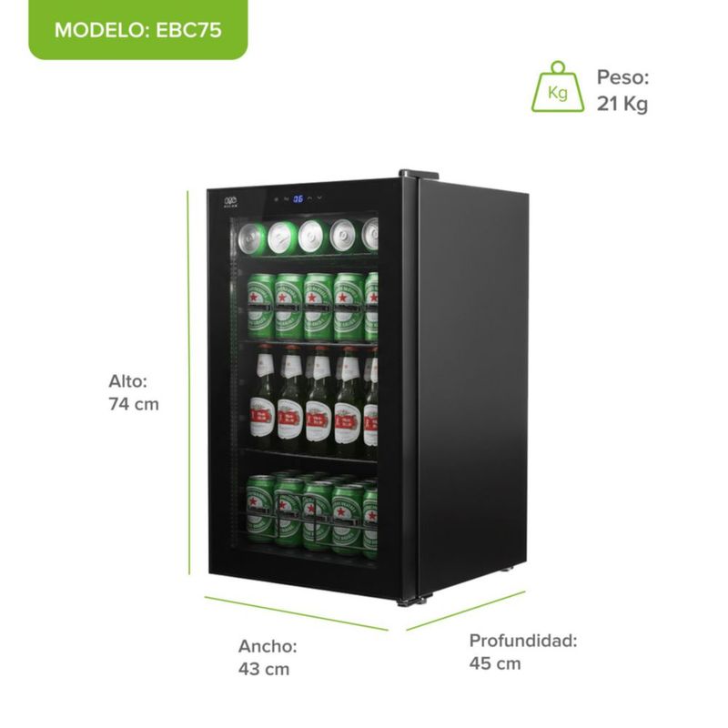 Enfriador de bebidas 75 latas temperatura ajustable 3 a 18°C EBC75