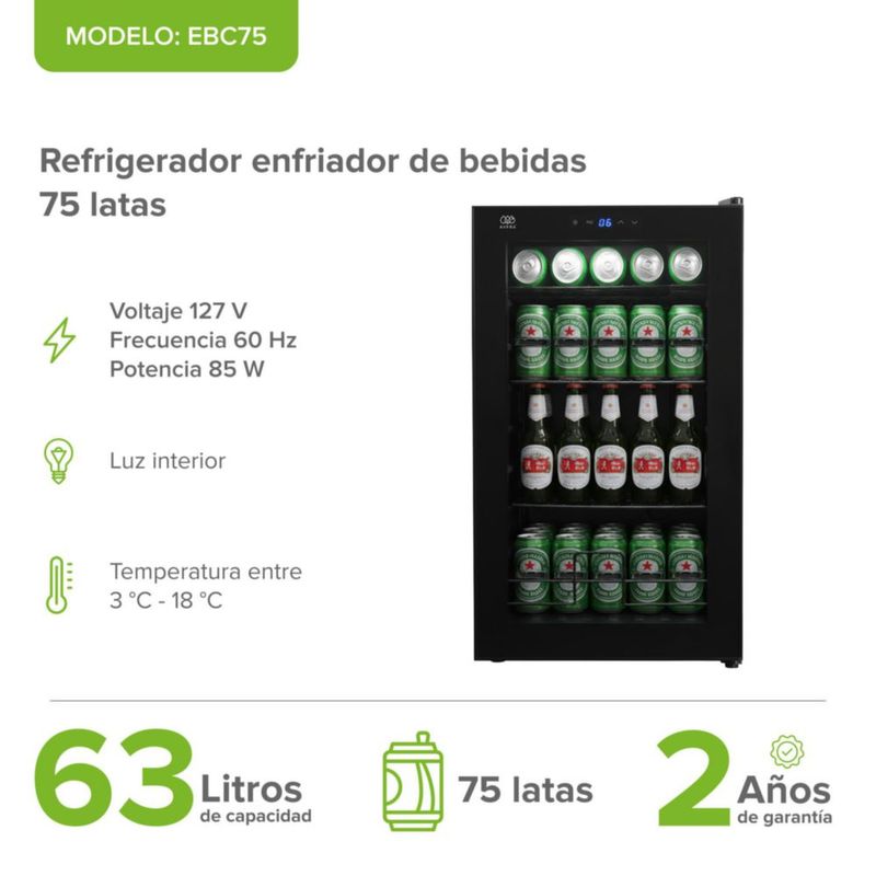Enfriador de bebidas 75 latas temperatura ajustable 3 a 18°C EBC75