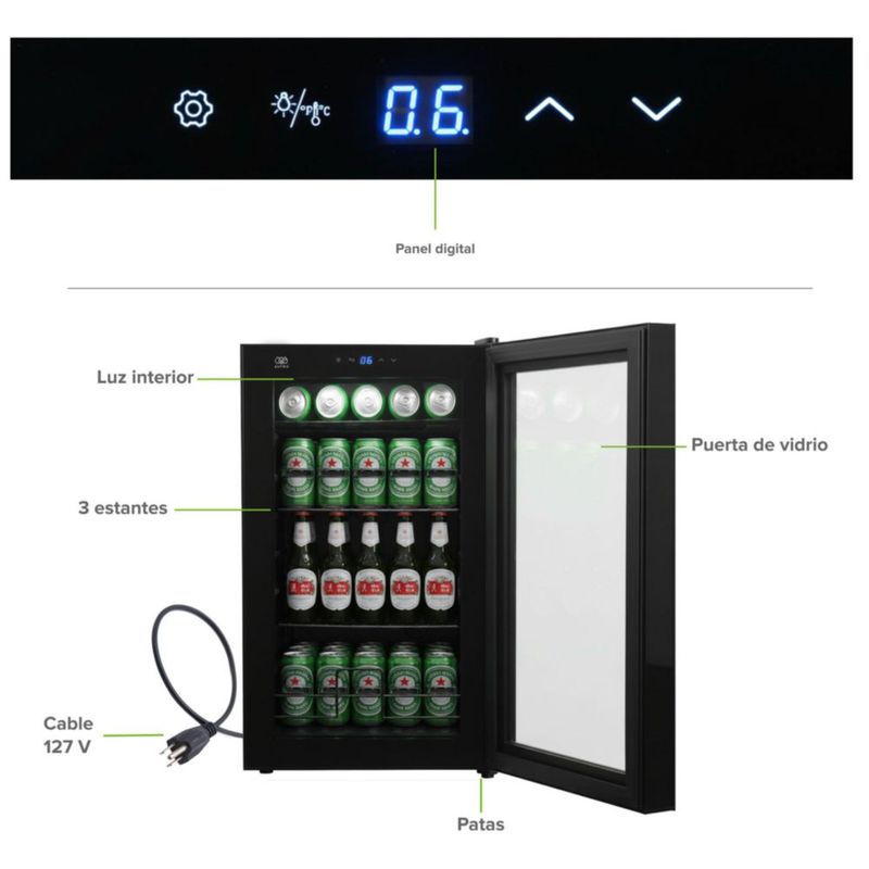 Enfriador de bebidas 75 latas temperatura ajustable 3 a 18°C EBC75