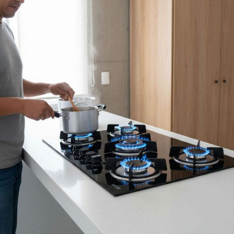 Parrilla A Gas 5 Quemadores Empotrable Vidrio Templado Premium Gas LP y Natural 77cm Eurogar EU5VT