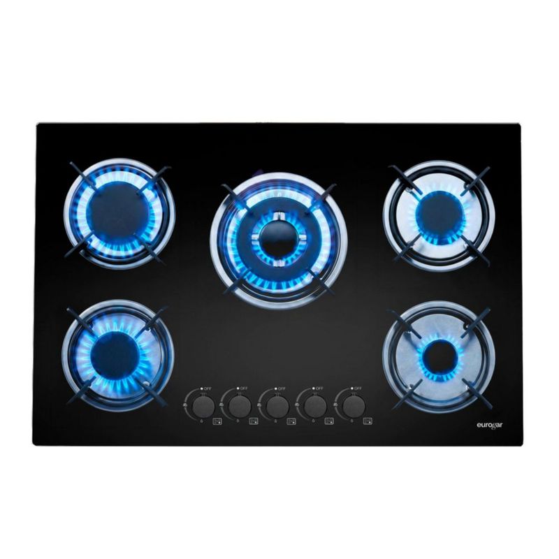Parrilla A Gas 5 Quemadores Empotrable Vidrio Templado Premium Gas LP y Natural 77cm Eurogar EU5VT