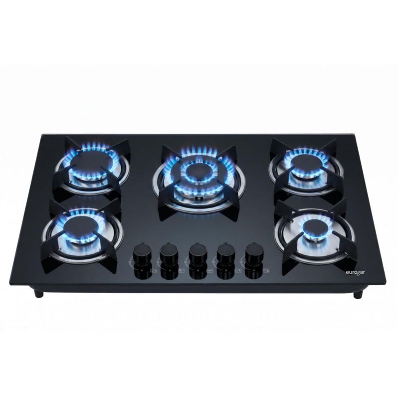 Parrilla A Gas 5 Quemadores Empotrable Vidrio Templado Premium Gas LP y Natural 77cm Eurogar EU5VT