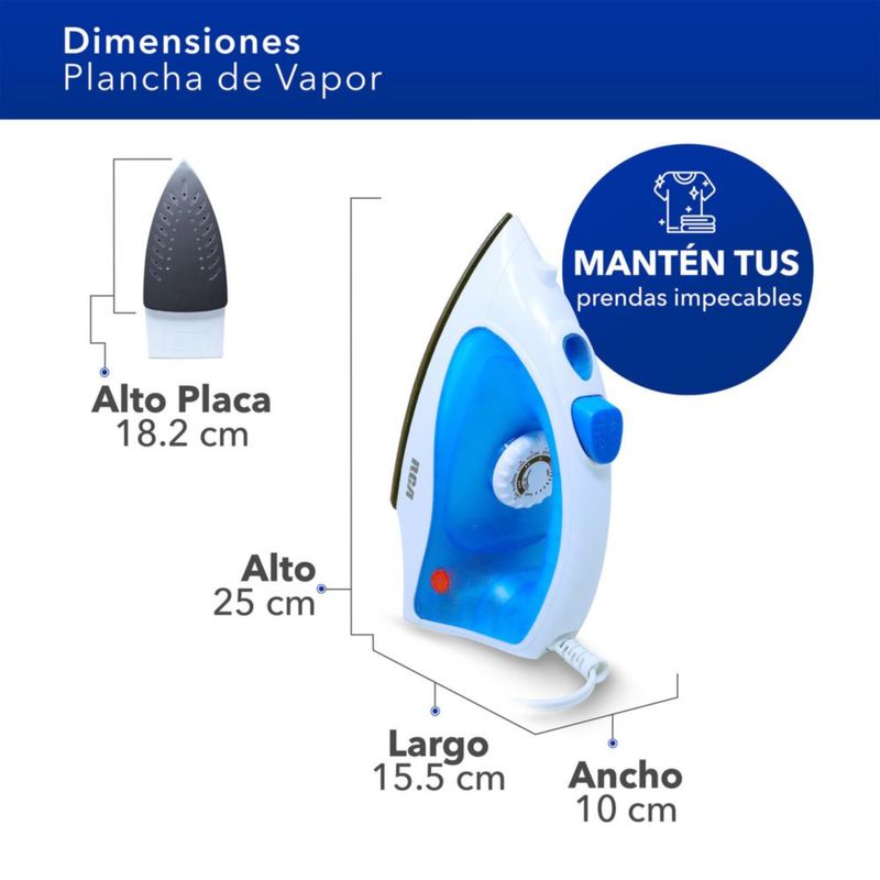 RCA Plancha de Vapor RC-D508B con Suela Antiadherente, Control de Temperatura, Rociador de Agua, Tanque con Capacidad de 150 ml y Vapor Vertical
