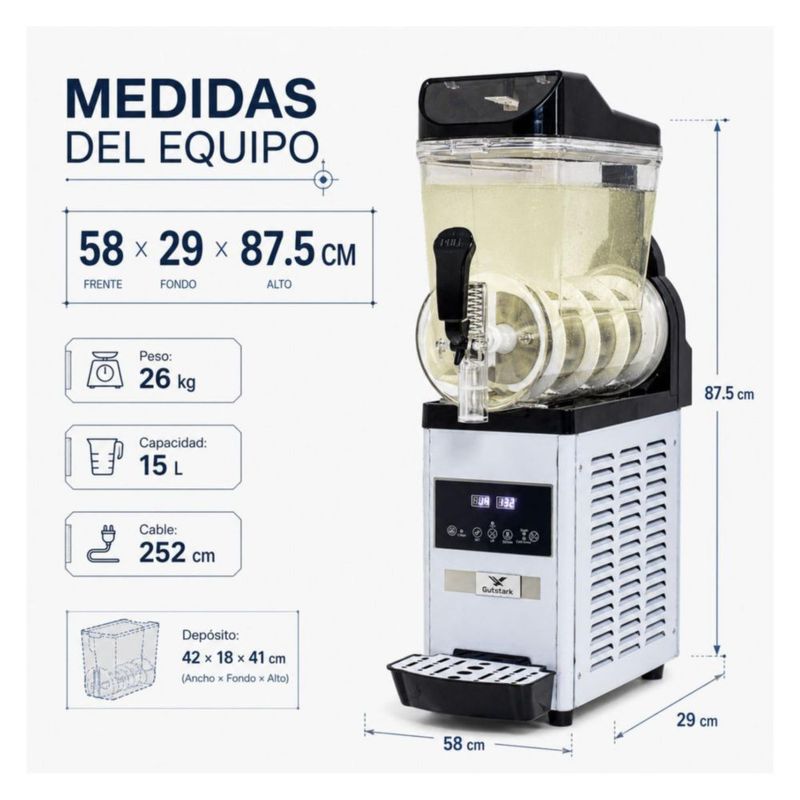 Maquina para Frappe Smoothies y Raspados 15 Litros Industrial Gutstark Despachador Enfriador Comercial para Cafeteria Bar y Negocio