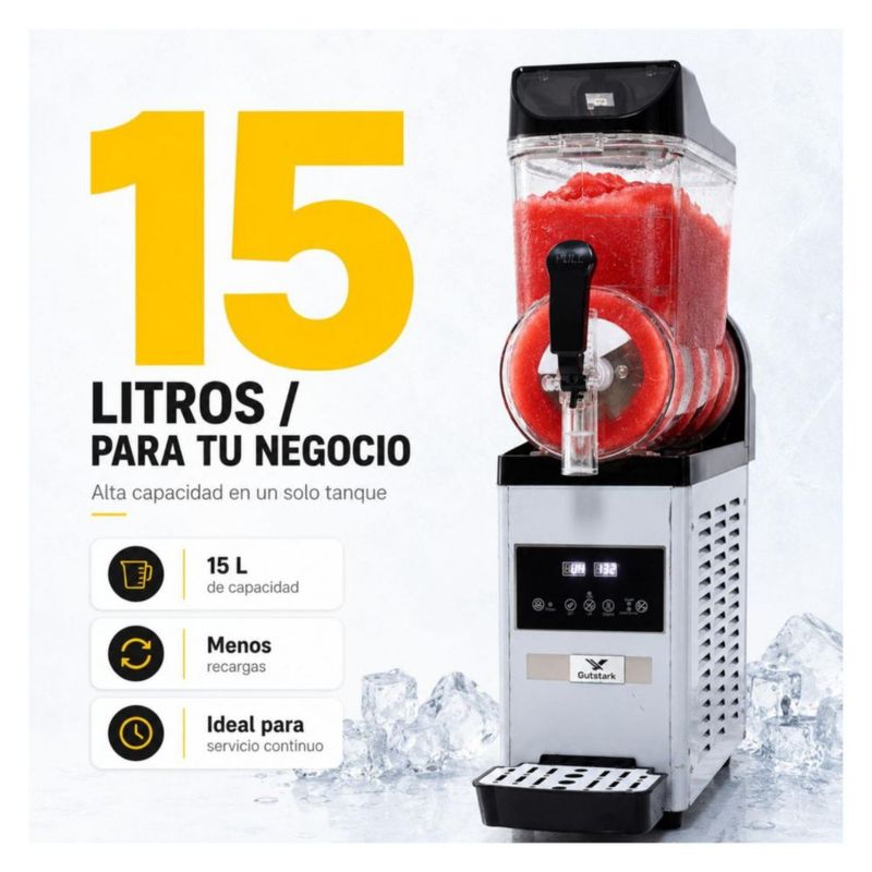 Maquina para Frappe Smoothies y Raspados 15 Litros Industrial Gutstark Despachador Enfriador Comercial para Cafeteria Bar y Negocio