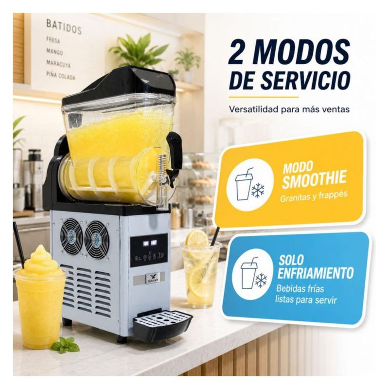 Maquina para Frappe Smoothies y Raspados 15 Litros Industrial Gutstark Despachador Enfriador Comercial para Cafeteria Bar y Negocio