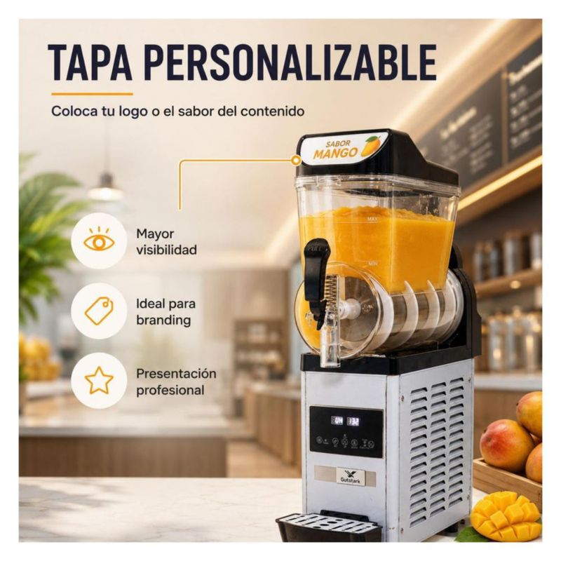Maquina para Frappe Smoothies y Raspados 15 Litros Industrial Gutstark Despachador Enfriador Comercial para Cafeteria Bar y Negocio