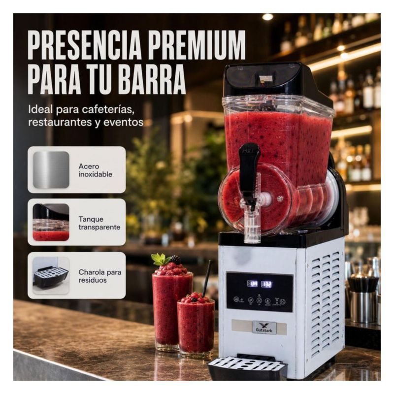 Maquina para Frappe Smoothies y Raspados 15 Litros Industrial Gutstark Despachador Enfriador Comercial para Cafeteria Bar y Negocio