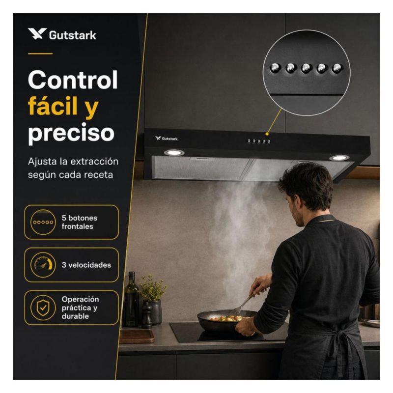 Campana Extractora para Cocina de 76 Cm Gabinete Estructura de Acero Inoxidable Luz LED Gutstark