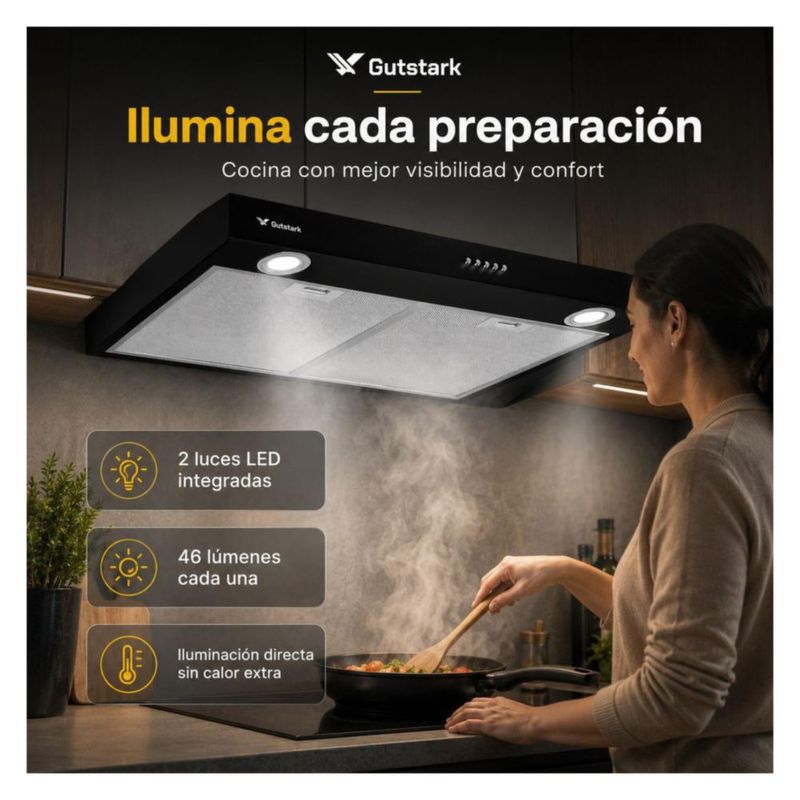 Campana Extractora para Cocina de 76 Cm Gabinete Estructura de Acero Inoxidable Luz LED Gutstark