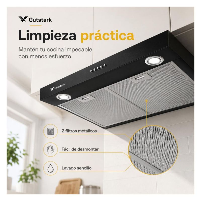 Campana Extractora para Cocina de 76 Cm Gabinete Estructura de Acero Inoxidable Luz LED Gutstark