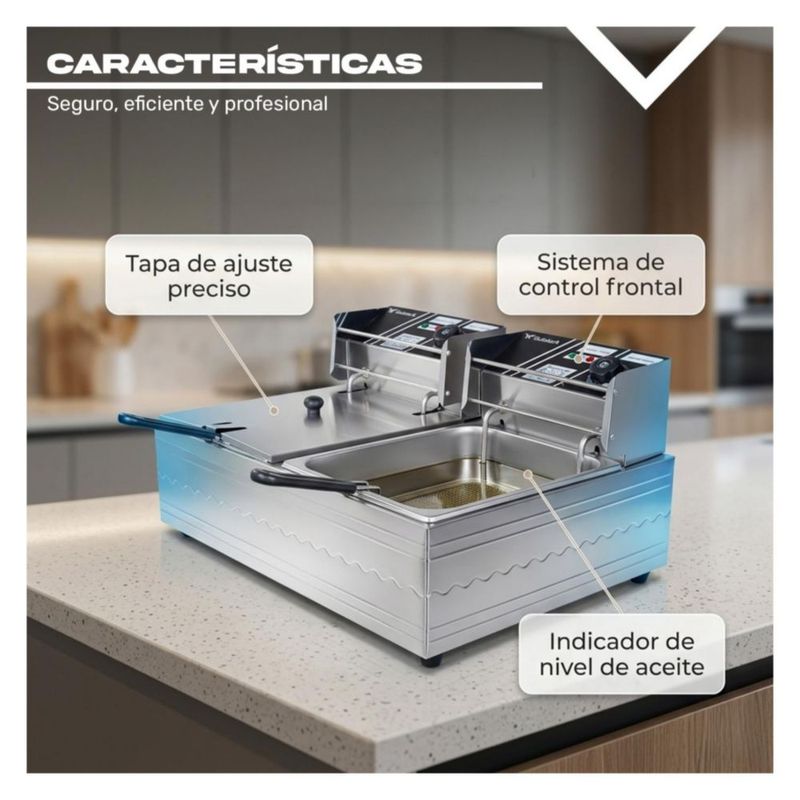 Freidora Electrica 12 L Profecional Acero Ajuste Temperatura