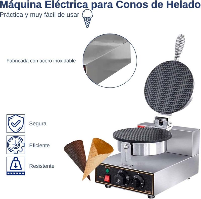 Maquina para Conos de Helado, Incluye Molde Cónico, Waflera para Conos de Helado de Acero Inoxidable Medidas