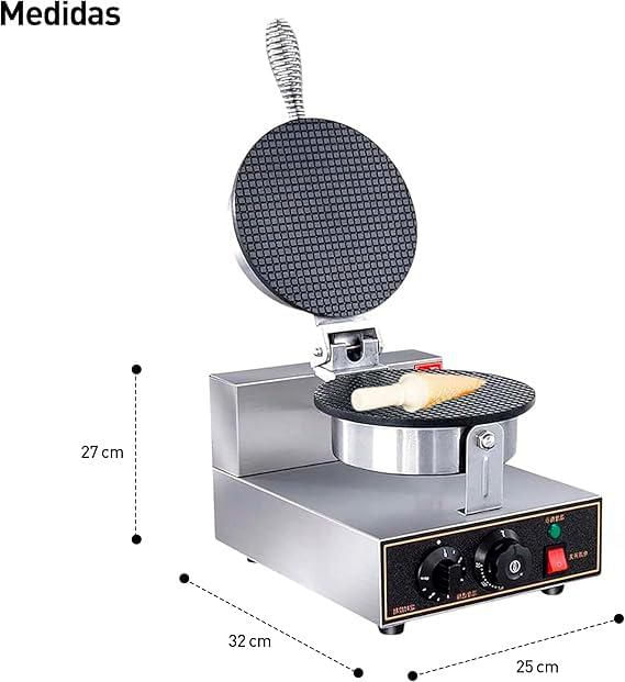 Maquina para Conos de Helado, Incluye Molde Cónico, Waflera para Conos de Helado de Acero Inoxidable Medidas