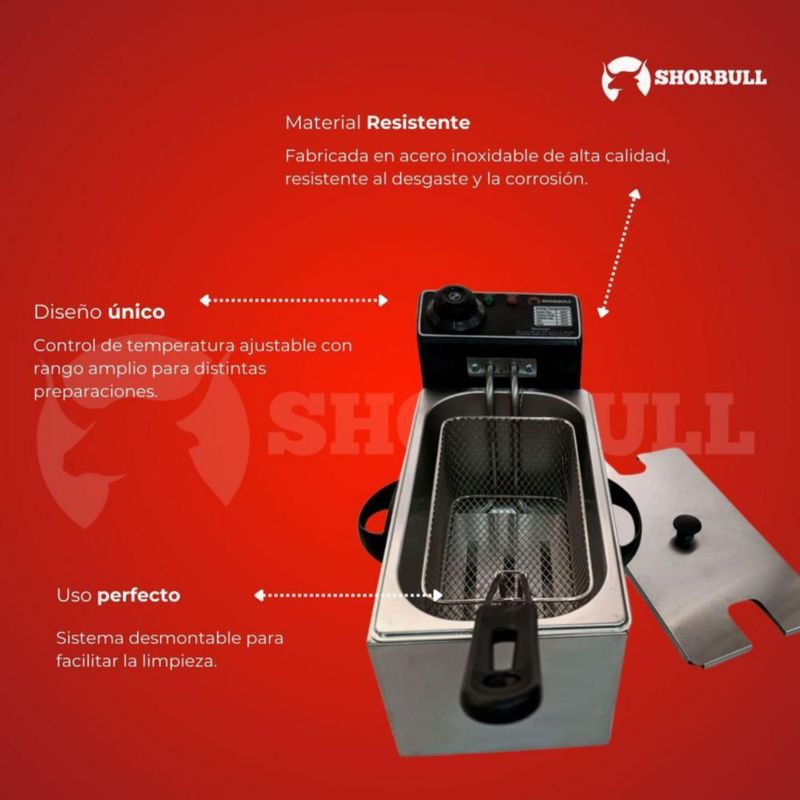Freidora Eléctrica 4L Shorbull de Acero Inoxidable