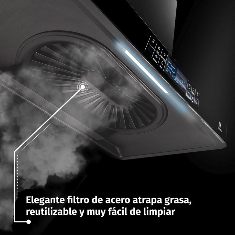 Campana Supra extractora LEGACY con panel de cristal color negro