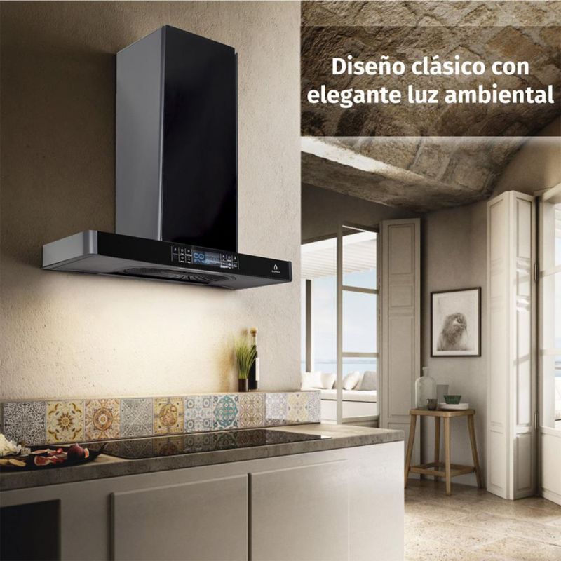Campana Supra extractora LEGACY con panel de cristal color negro