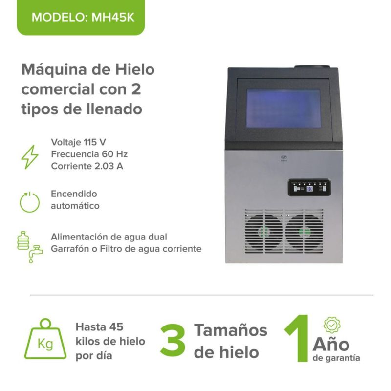 Máquina de hielo producción de 45Kg por día, depósito de 11 Kg AVERA MH45K