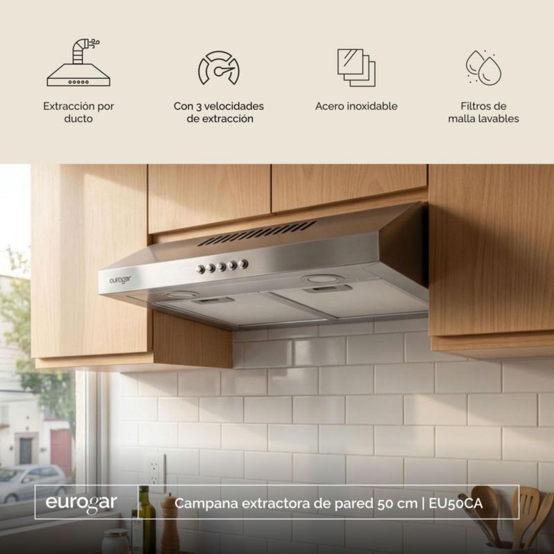 Campana de pared 50 cm 180 m3/h de extracción EUROGAR EU50CA