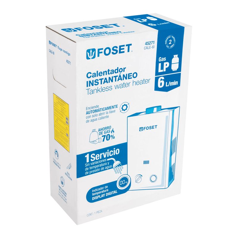 Calentador instantáneo Foset 6L 1 servicio gas LP 45271 blanco