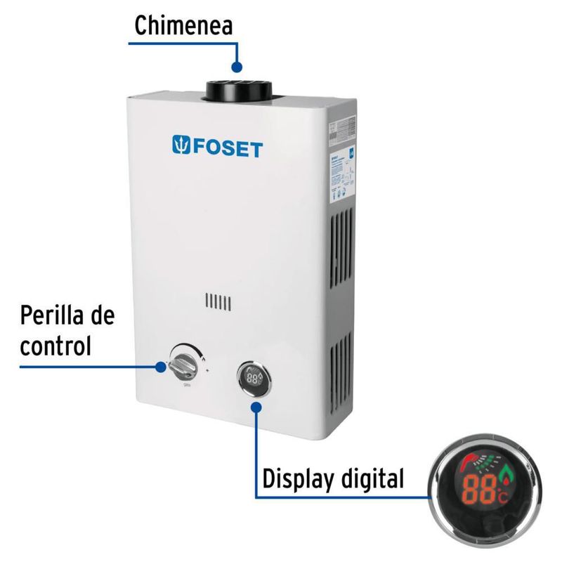 Calentador instantáneo Foset 6L 1 servicio gas LP 45271 blanco