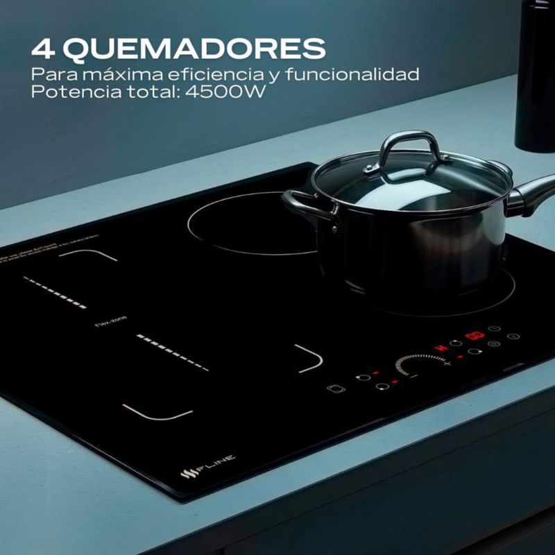 FLINE | Parrilla de Inducción Magnética Empotrable 4 Quemadores 4500W 110v | Belfast  4